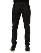 Dark Brown Tattered Cotton Skinny Denim Jeans