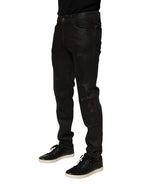 Dark Brown Tattered Cotton Skinny Denim Jeans