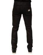 Dark Brown Tattered Cotton Skinny Denim Jeans