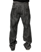 Black Grey Graphic Print Denim Pants Jeans