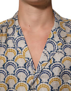 Cream Cotton Silk Hawaii Scallop Shell Print Shirt