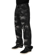 Black Marbled Effect Straight Men Denim Jeans