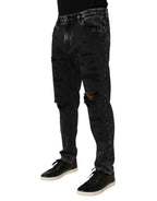 Black Washed Ripped Loose Cotton Denim Jeans