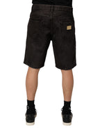 Black Cotton Tattered Denim Men Bermuda Short
