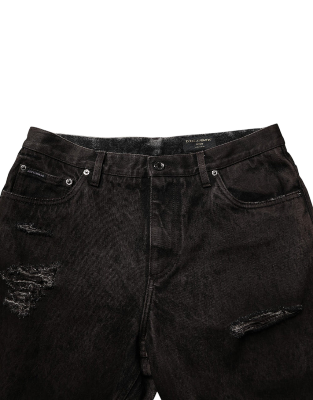 Black Cotton Tattered Denim Men Bermuda Short