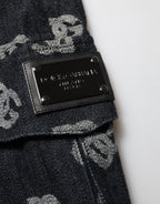 Black Monogram Denim Cargo Men Bermuda Short