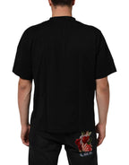 Black Logo Patch Cotton Men Crew Neck T-shirt