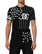 Black Cotton Polka Dots Round Neck T-shirt