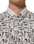 White Musical Print Collared Polo T-shirt
