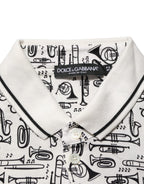 White Musical Print Collared Polo T-shirt