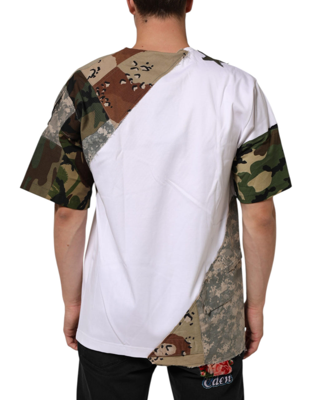 White Camouflage Patckwork Men Cotton T-shirt