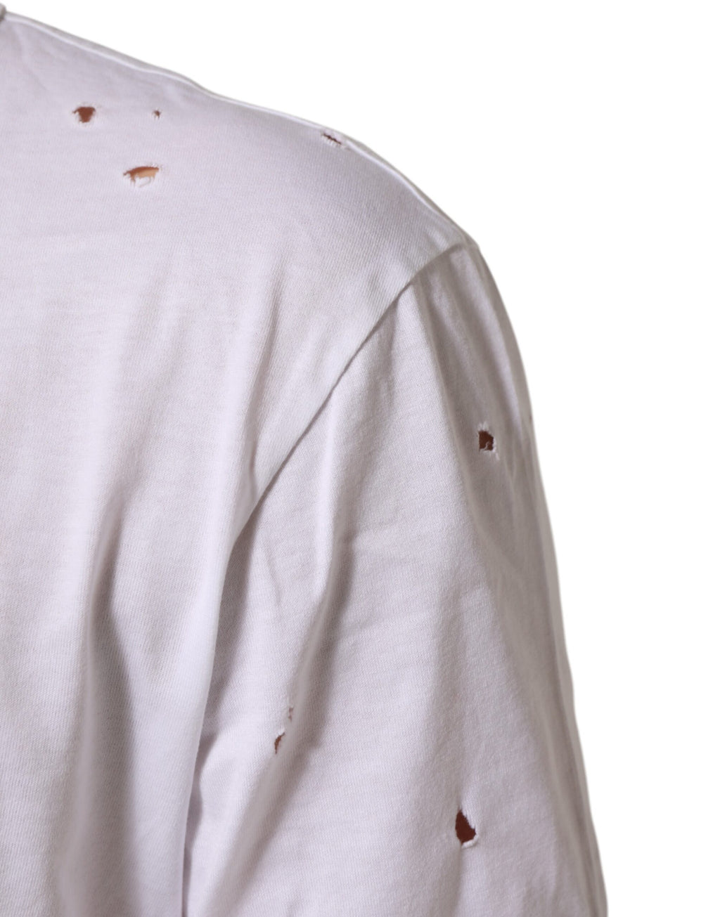 White Distressed Cotton V Neck Men T-shirt