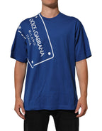 Blue Logo Print Cotton Crew Neck Men T-shirt