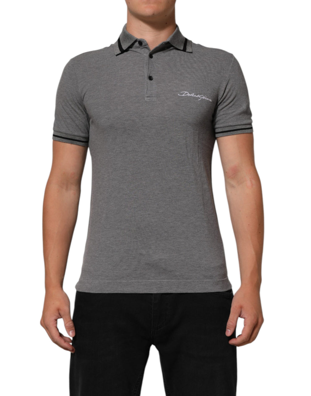Gray Logo Embroidery Collared Polo T-shirt
