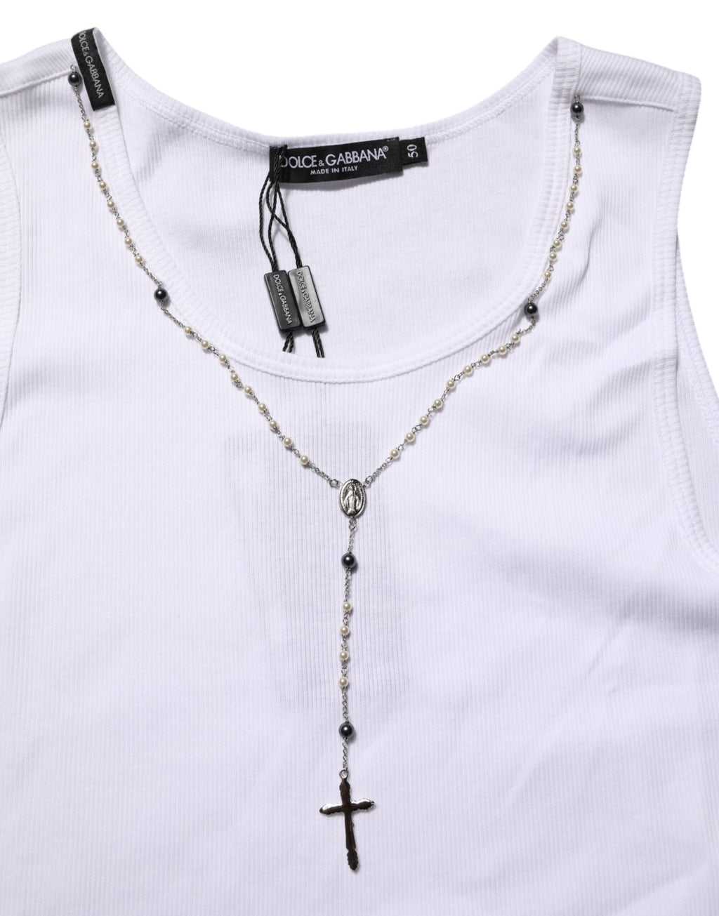 White Cotton Chain Necklace Tank Top T-shirt