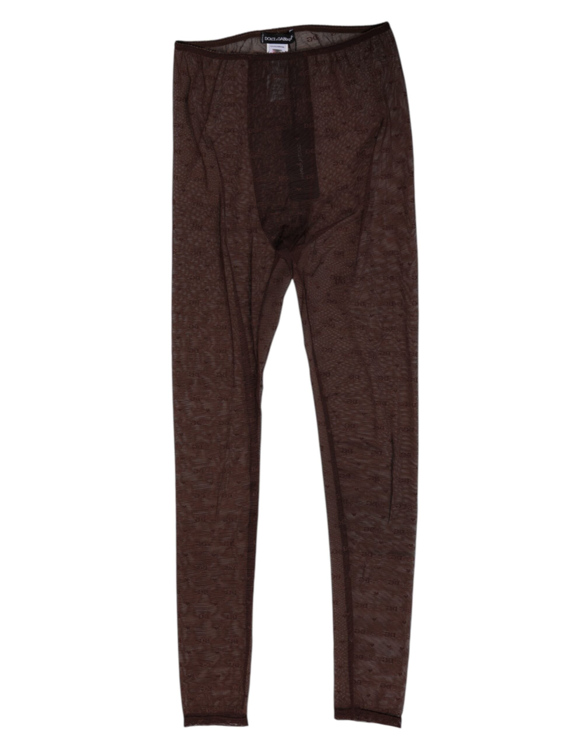 Brown Nylon Logo Lace Leggings Pants Underwear