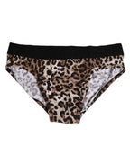 Brown Cotton Leopard Logo Midi Brief Underwear