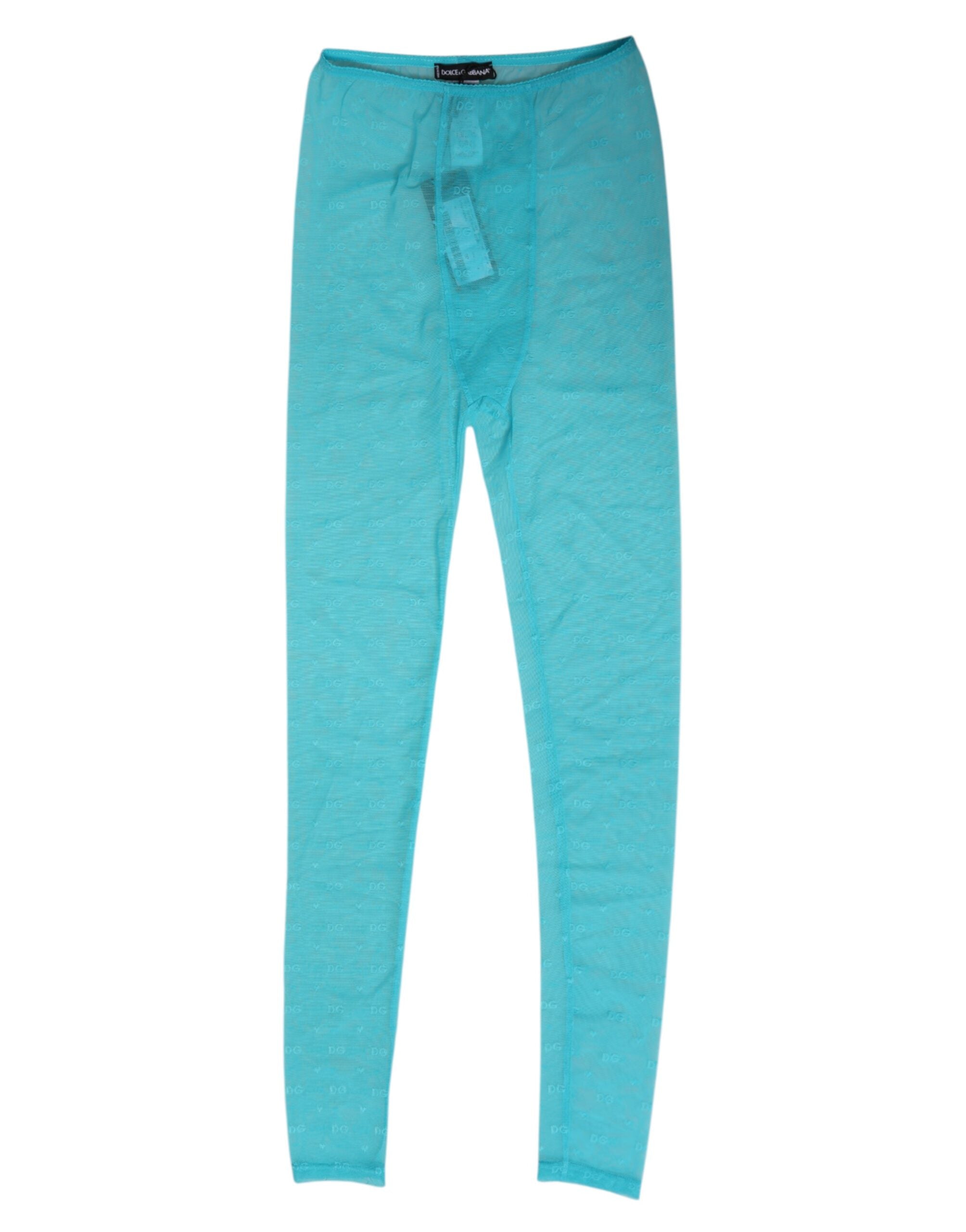 Light Blue Nylon Logo Lace Leggings Pants Underwear