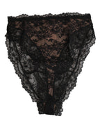 Black Floral Lace Mesh High Brief Panty  Underwear