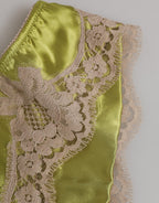 Green Silk Satin Floral Lace Trim Panty Underwear