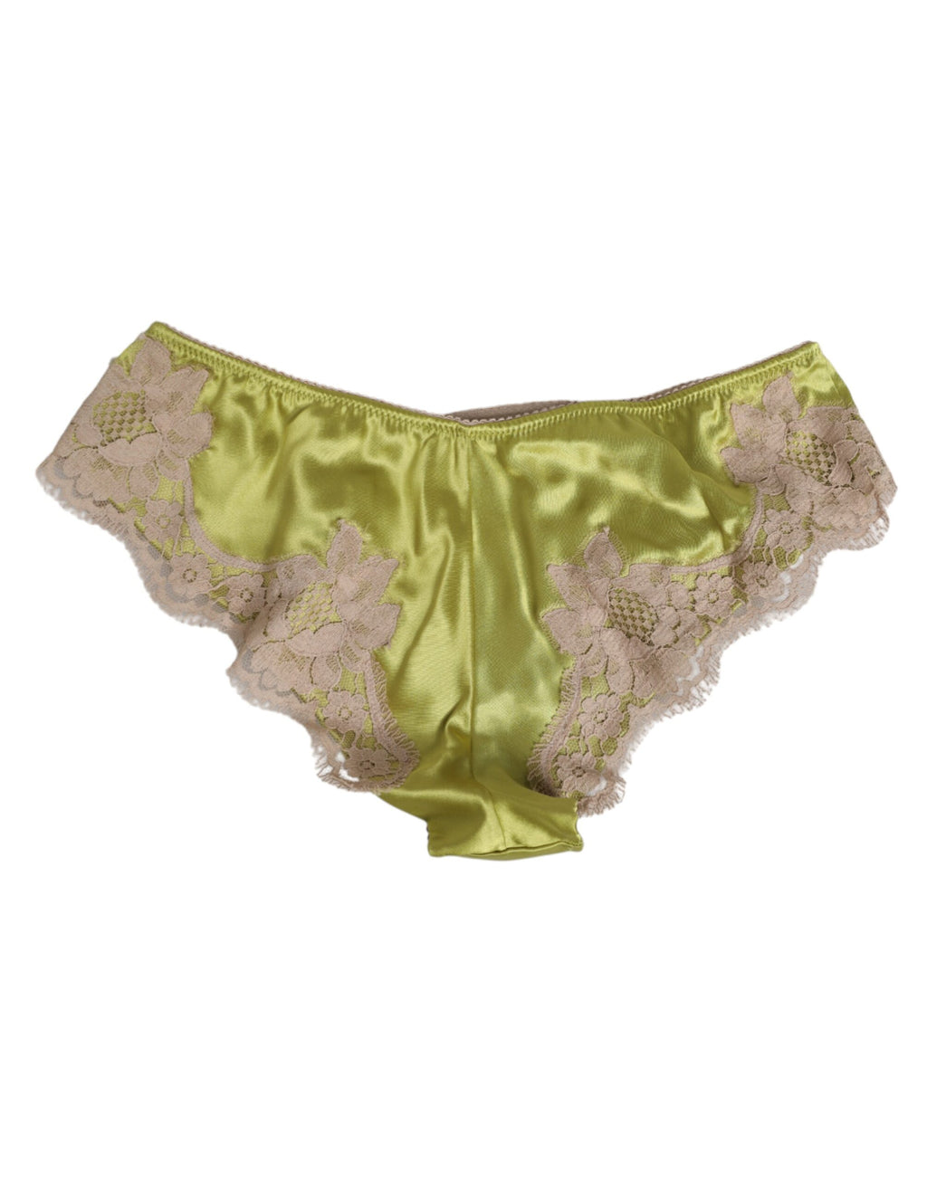 Green Silk Satin Floral Lace Trim Panty Underwear