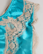 Blue Silk Satin Floral Lace Trim New Slip Underwear