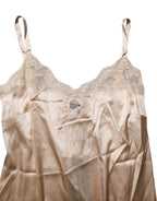 Nude Chemise Lingerie Silk Blend Lace Trim Dress