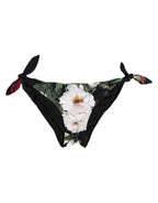 Black Side Tie Floral Bikini Bottom Swimwear