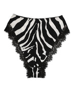 Black Silk Zebra Print Lace High Waist Underwear