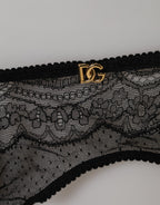 Black Floral Lace Nylon Strap Garter Underwear