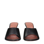 Black Leather Stiletto Heel Sandals