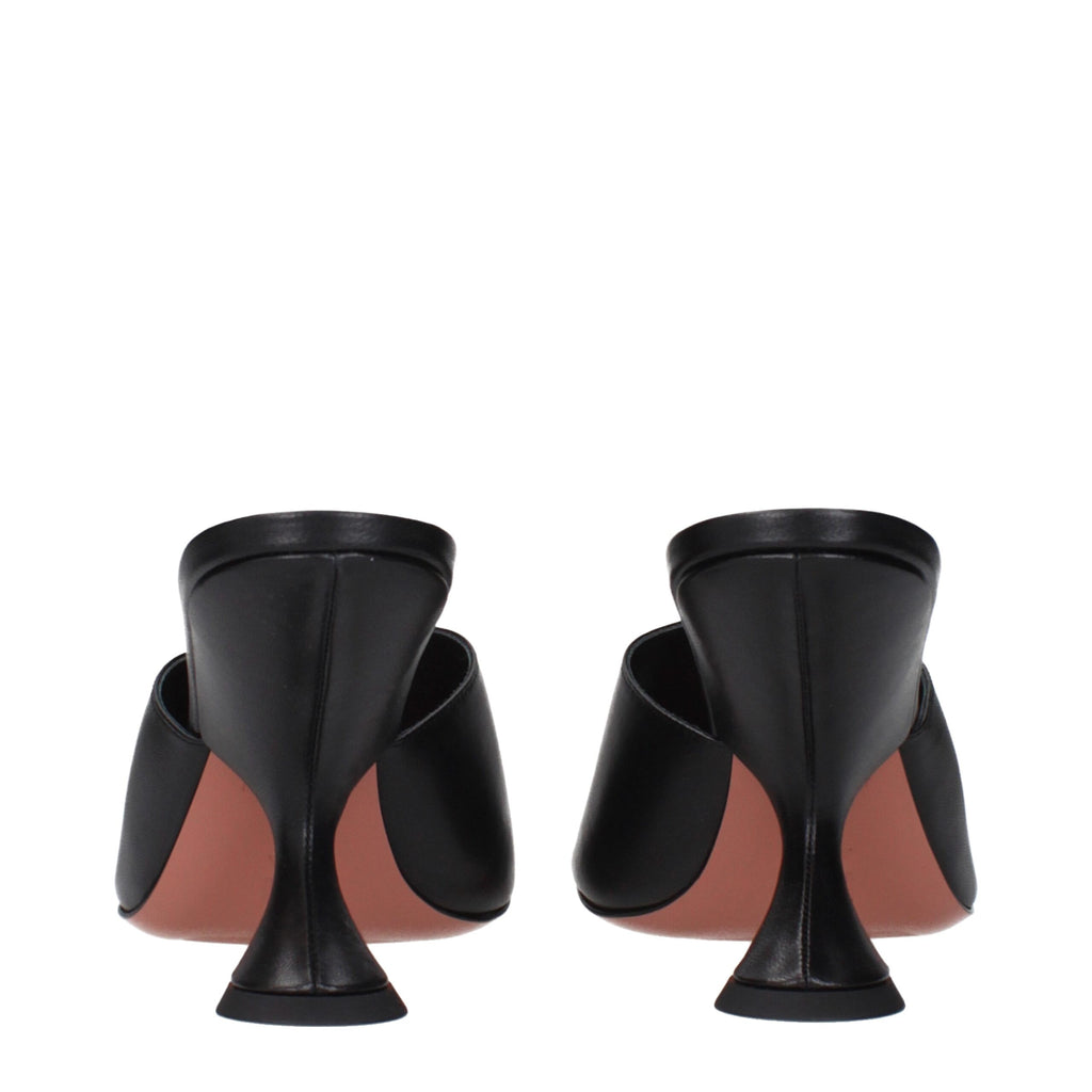 Black Leather Stiletto Heel Sandals