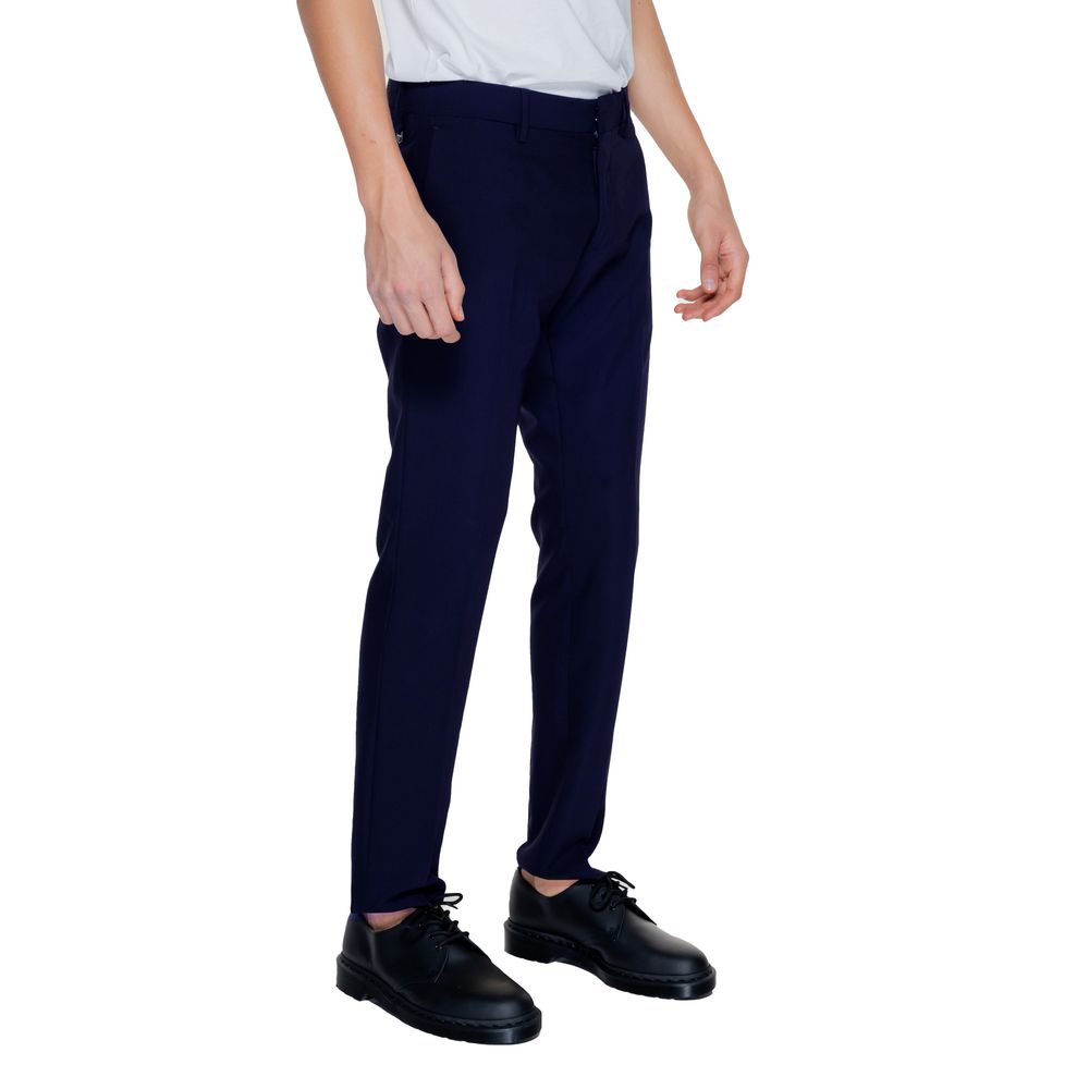 Blue Polyester Dress Pants