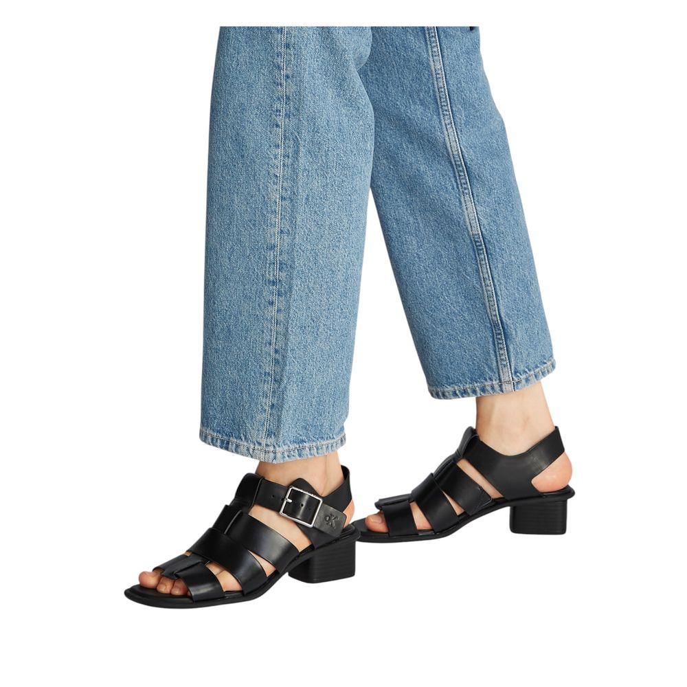 Black Polyester Flat Sandals