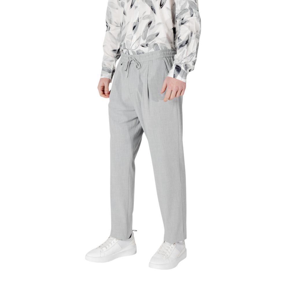 Gray Polyester Casual Pants