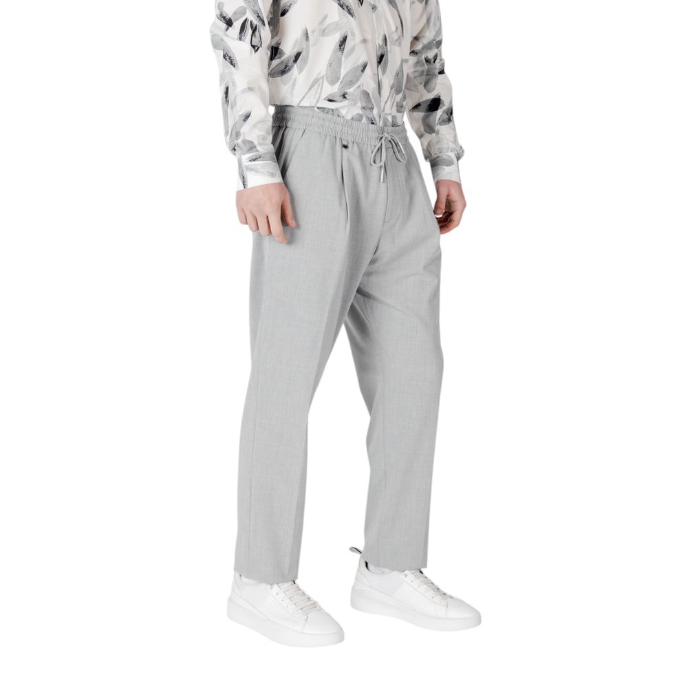 Gray Polyester Casual Pants