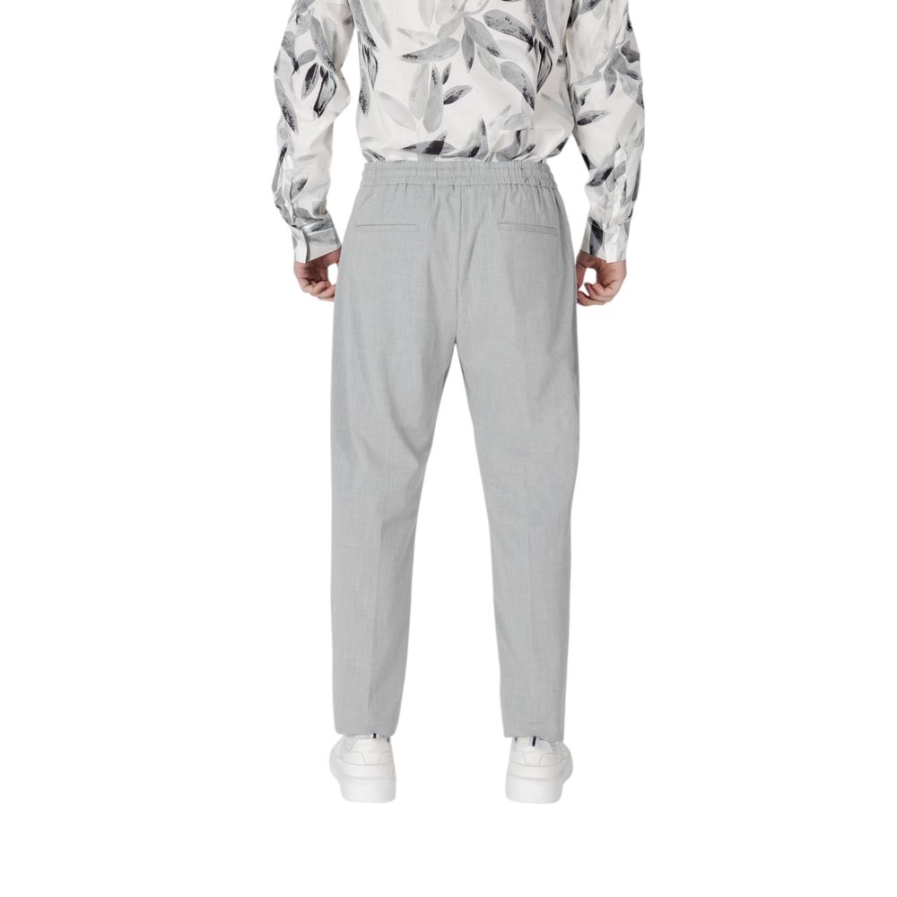 Gray Polyester Casual Pants