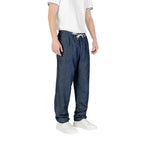 Blue Cotton Casual Pants