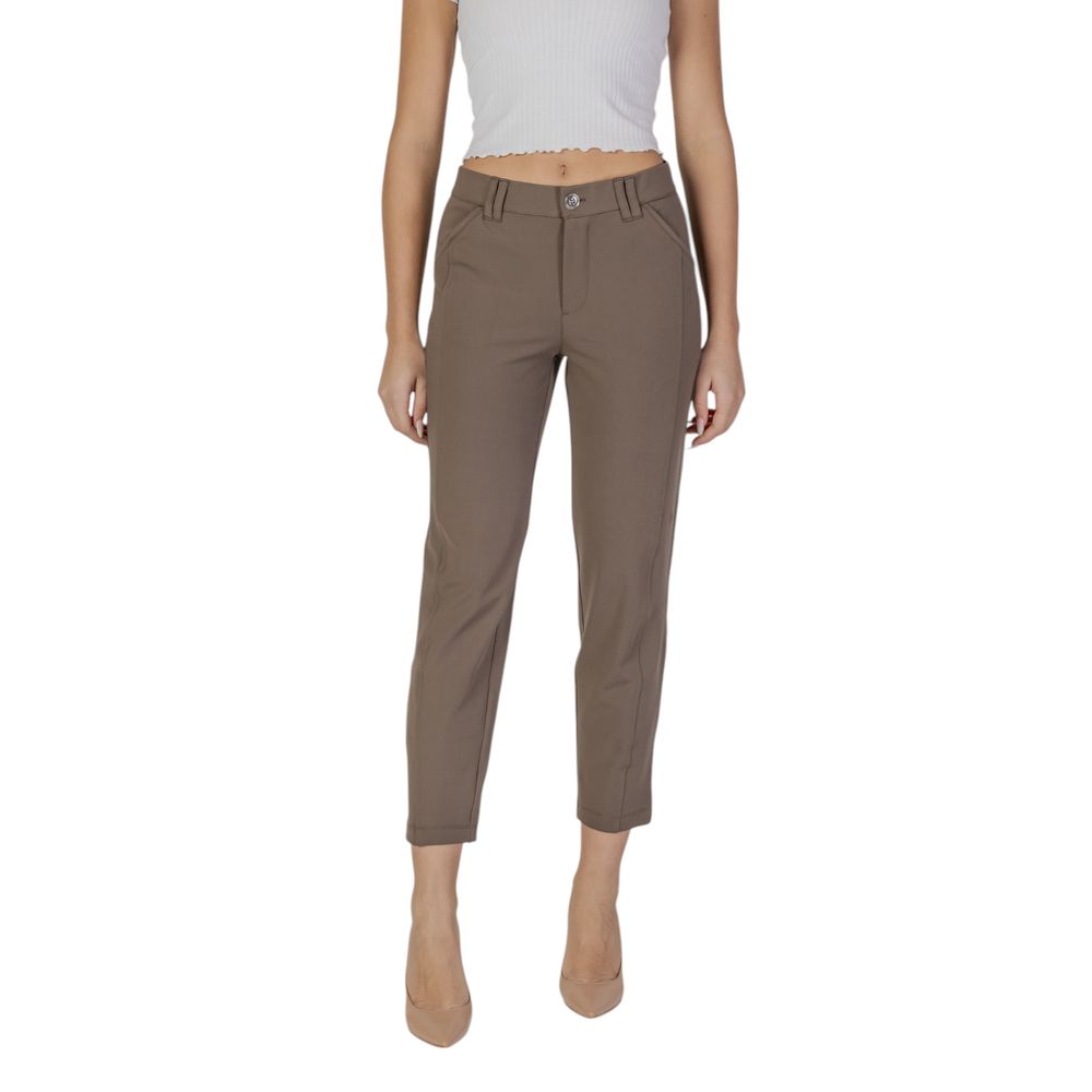 Brown Polyester Casual Pants