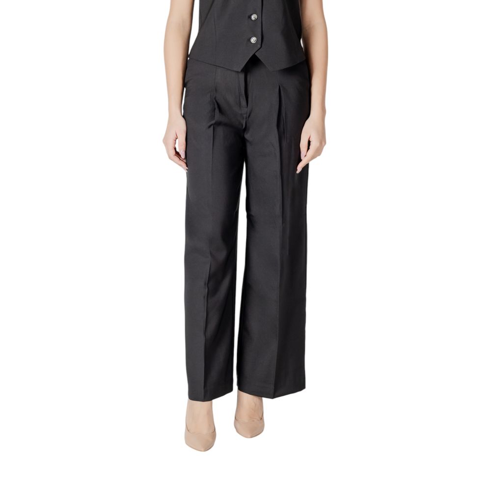 Black Polyester Casual Pants