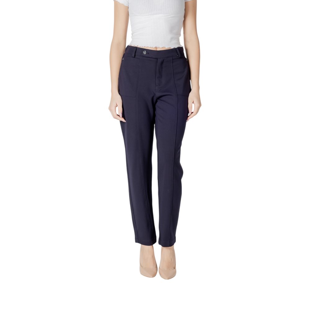 Blue Viscose Casual Pants