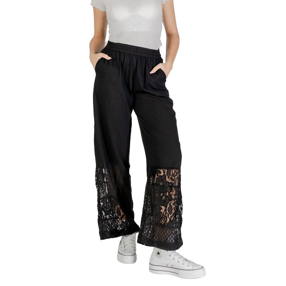 Black Cotton Casual Pants
