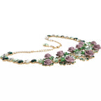 Gold Brass Link Chain Rose Petal Crystal Necklace