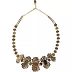 Gold Brass Link Chain Rose Petal Crystal Necklace