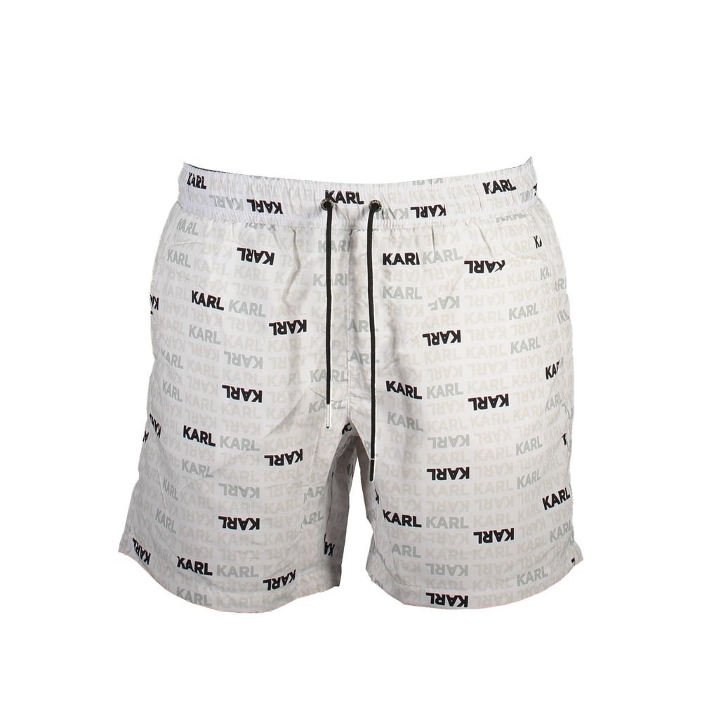 White Polyester Men's Swim Trunks