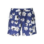 Blue Polyester Men's Swim Boxer