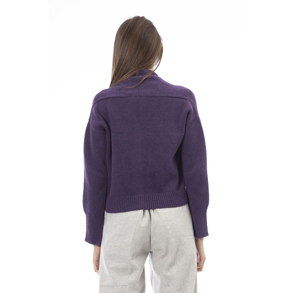 Purple Merino Wool Women Cardigan
