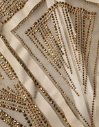 White Beige Mesh Crystal Embellished Sleeveless Jumpsuit