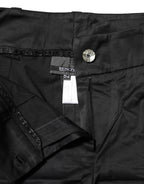 Black Cotton Blend Cropped Straight Leg Pants