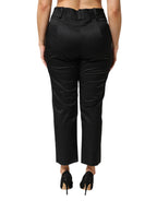Black Cotton Blend Cropped Straight Leg Pants
